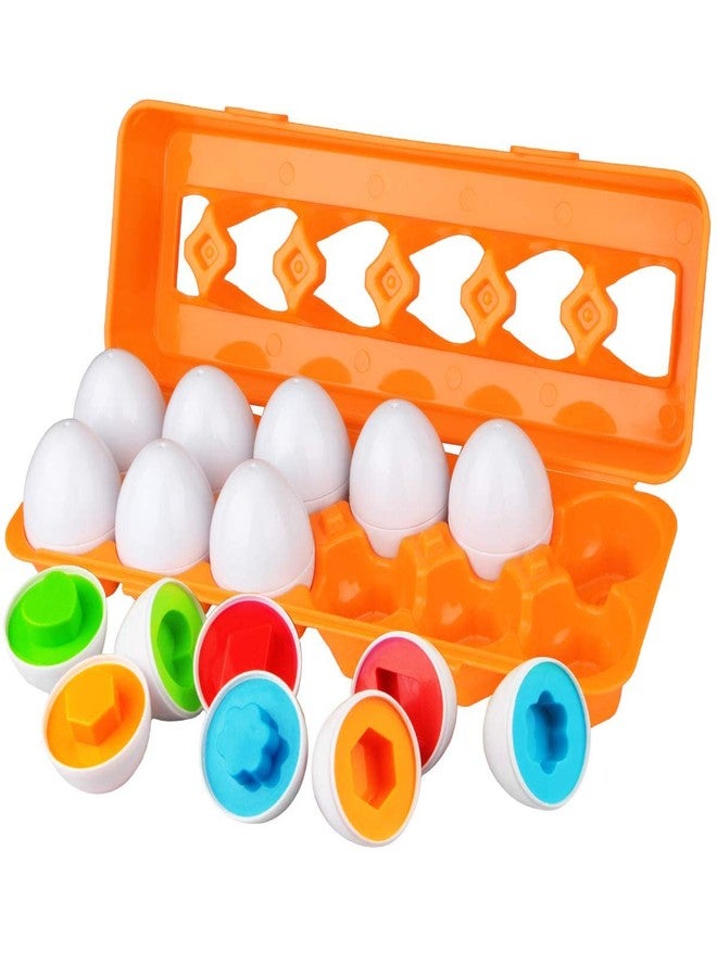 plutofit Matching Eggs 12 Pcs Set Color & Shape Recoginition Sorter Puzzle Game Early Learning Educational Fine Motor Skill Montessori Gift for 1 2 3 4 5Yrs Old Toddlers-Multicolor - Image 1